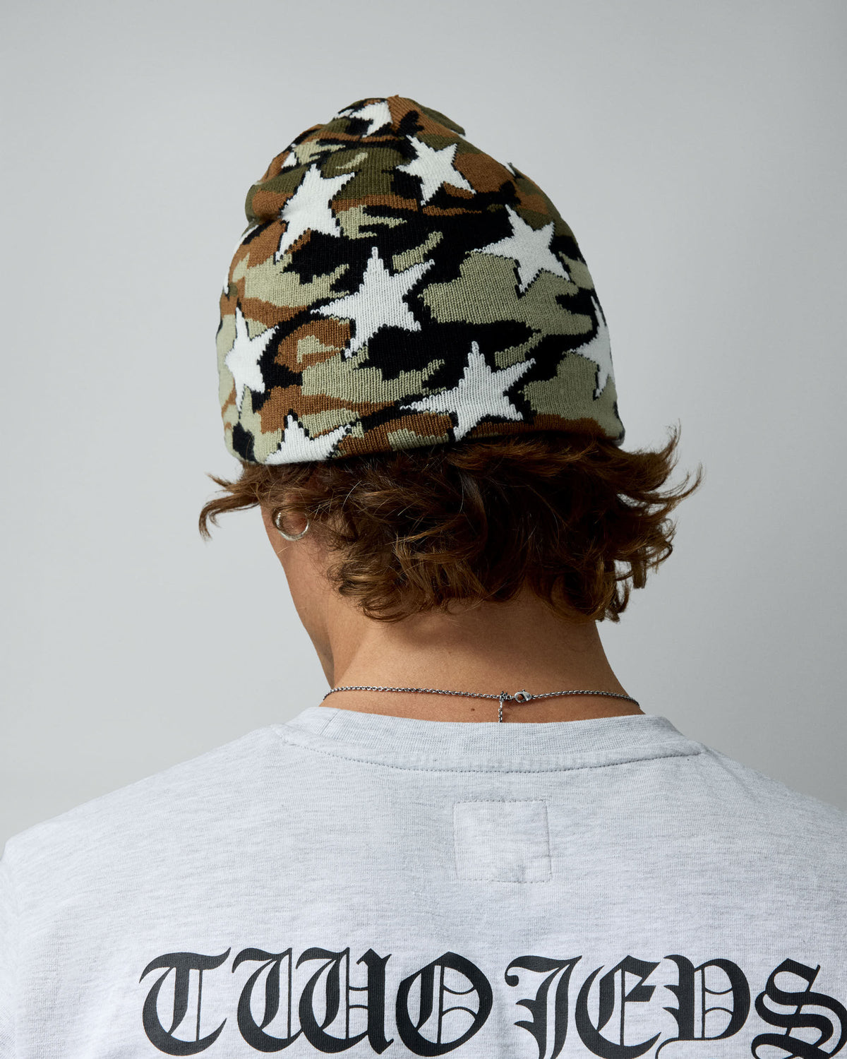 All-Over Camo Beanie – worn by model
