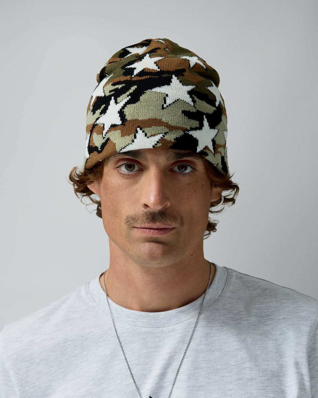 All-Over Camo Beanie – worn by model