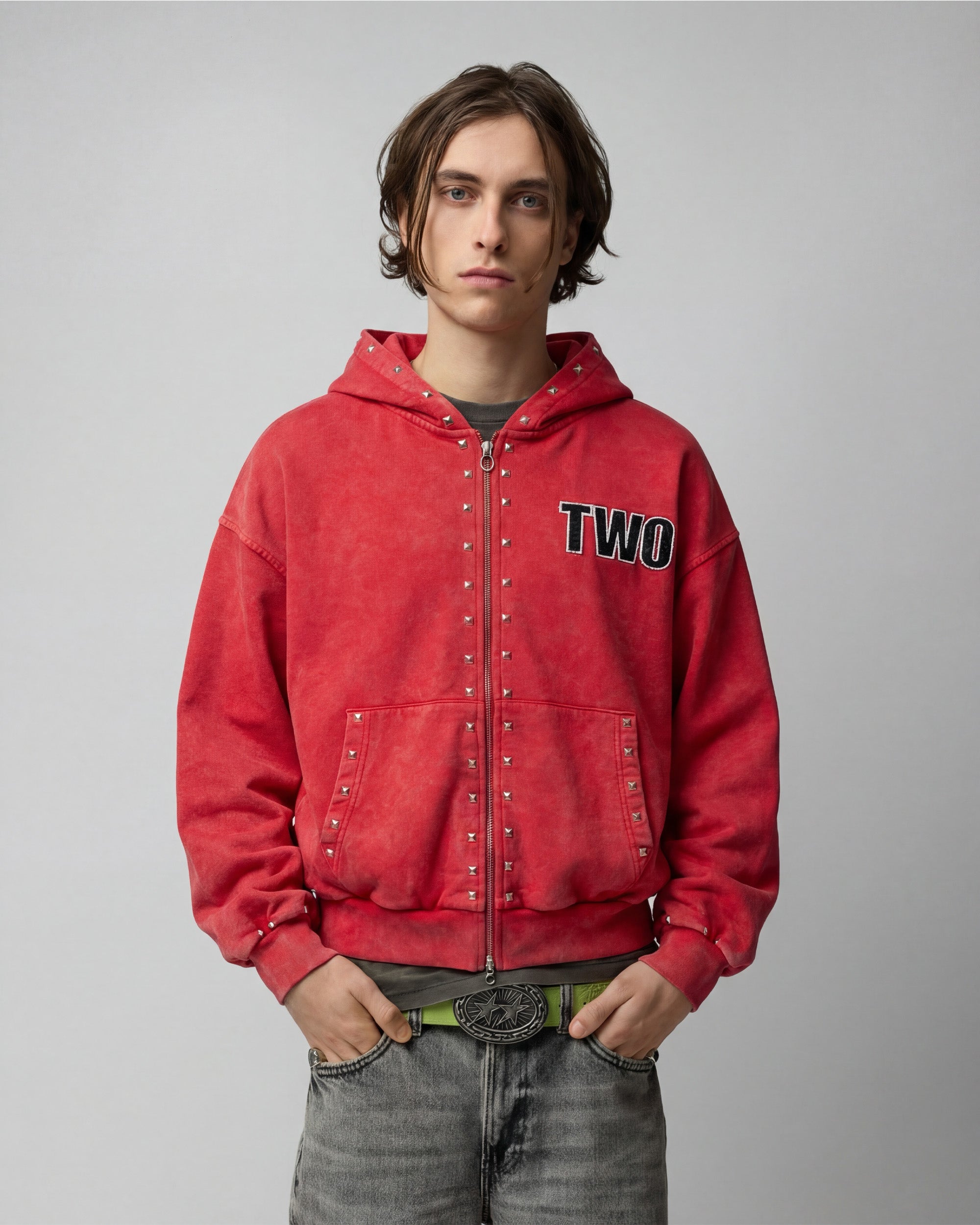 Studded Zipper Red – Twojeys