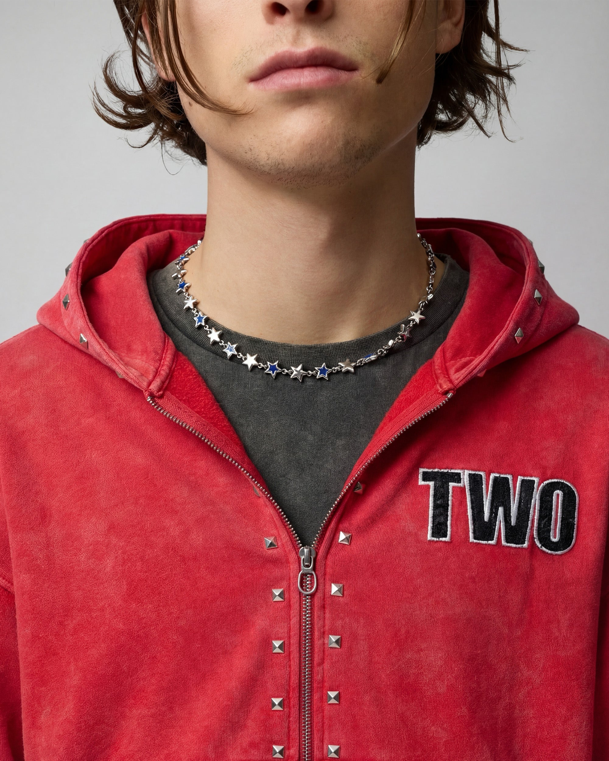 トップス JentLouis Studded Sleeveless Hoodie Studded Zipper Red – Twojeys