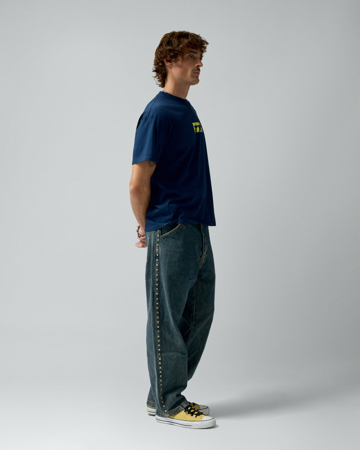 Framed Logo Tee Navy – worn by model