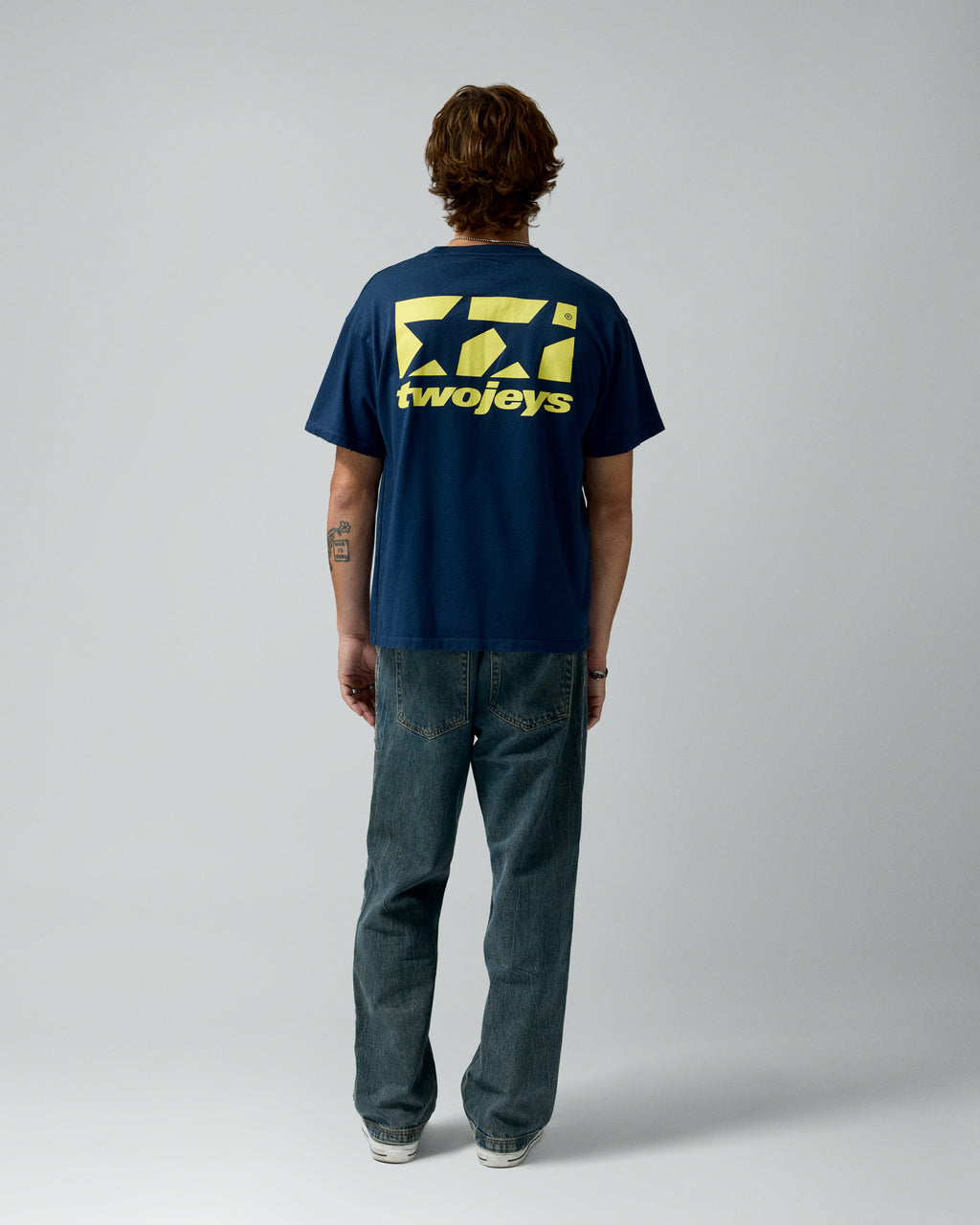 Framed Logo Tee Navy – worn by model