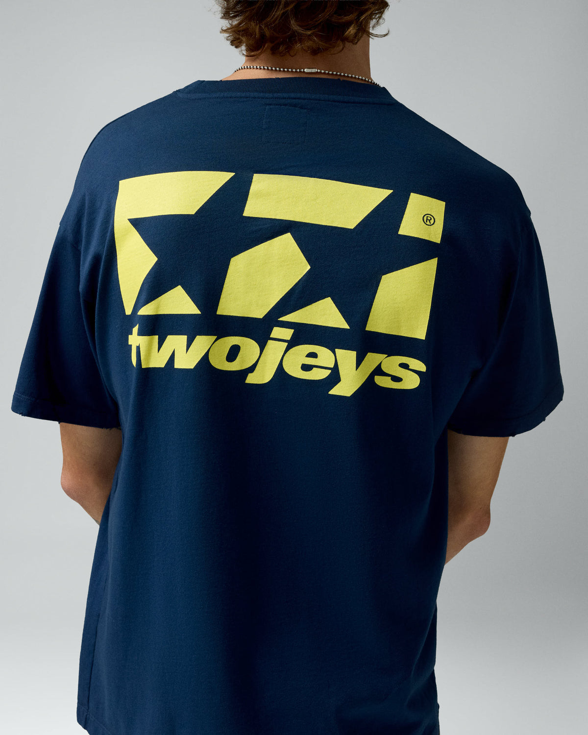 Framed Logo Tee Navy – worn by model