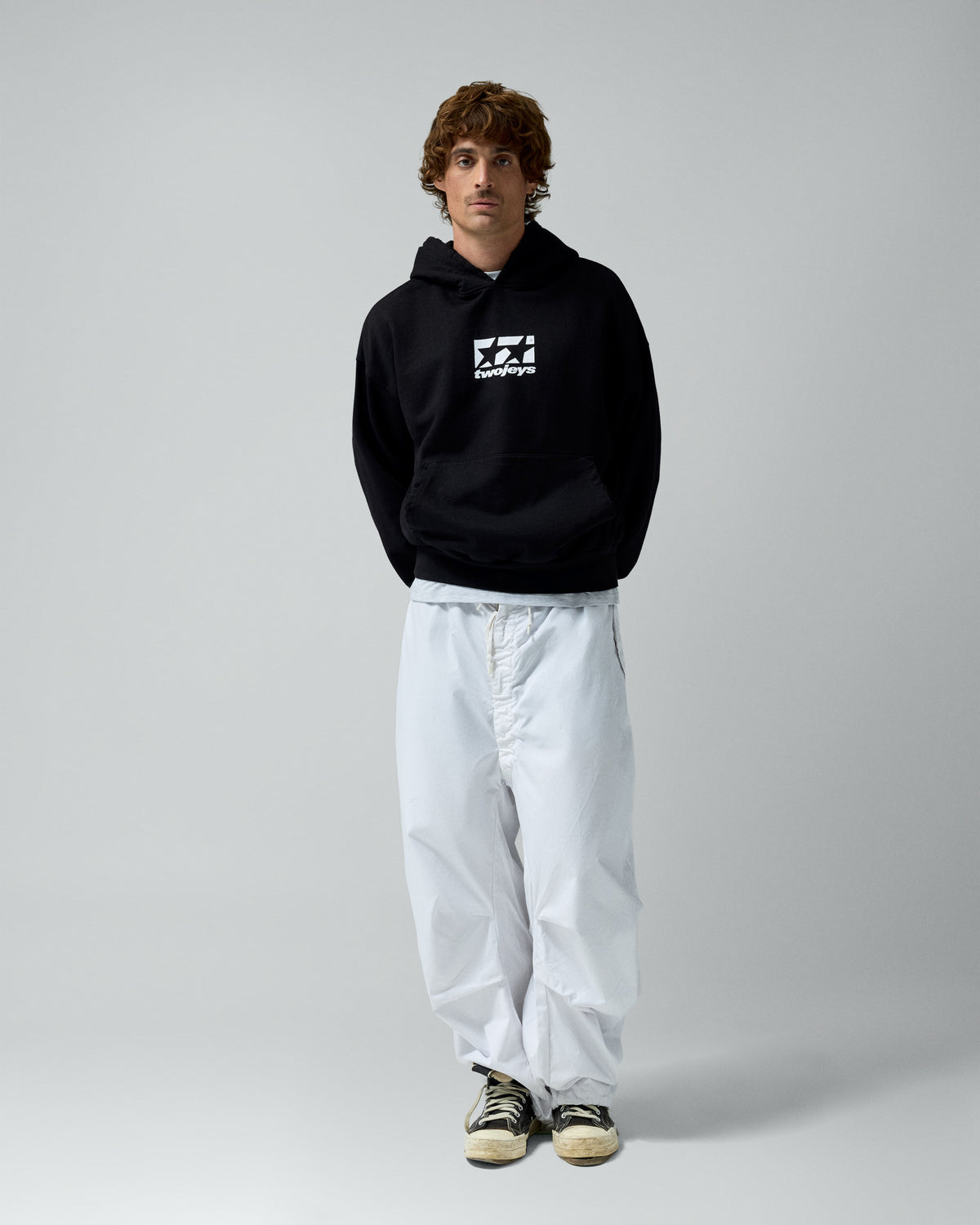 Framed Logo Hoodie Black – worn by model