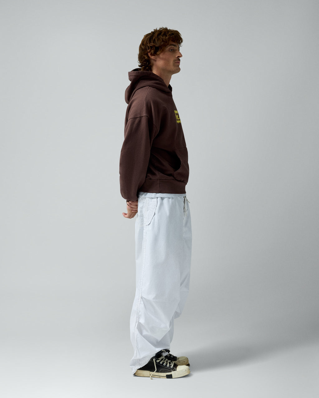 Framed Logo Hoodie Brown – worn by model