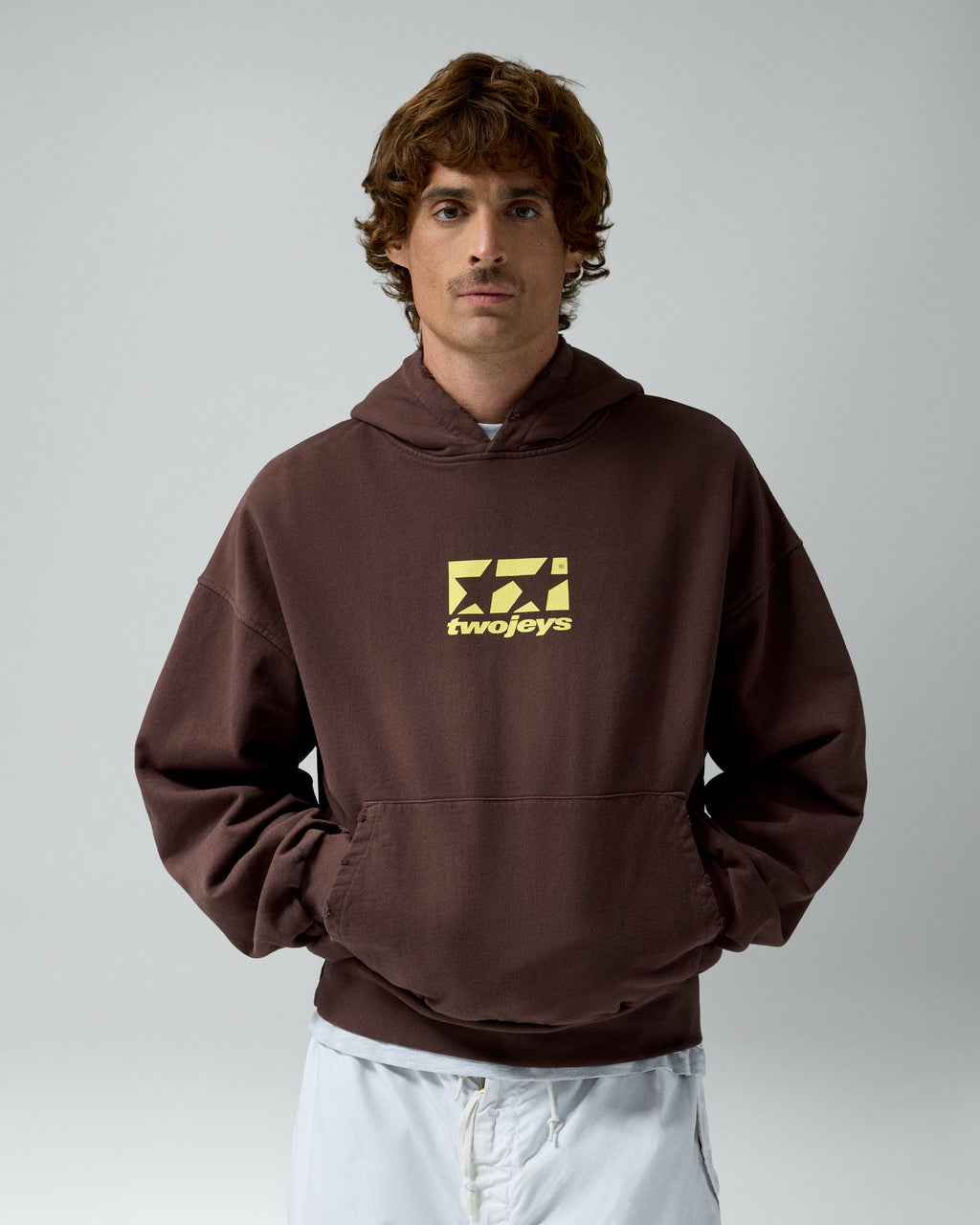 Framed Logo Hoodie Brown – worn by model