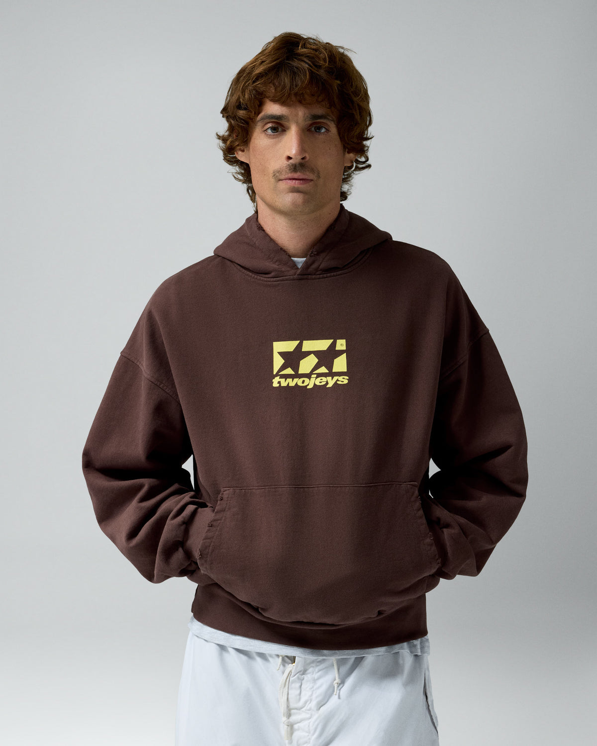 Framed Logo Hoodie Brown – worn by model