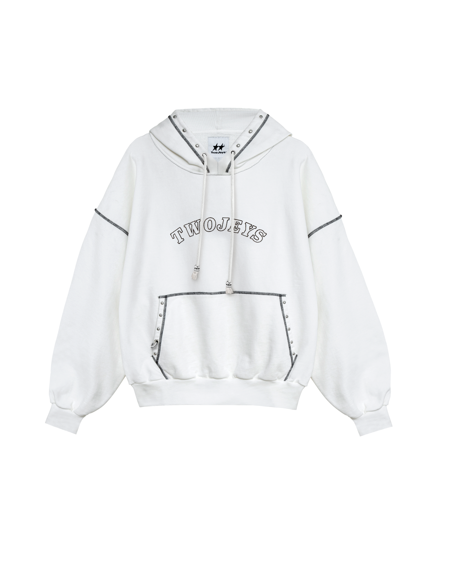 White Contrast Varsity Stud Hoodie – Twojeys