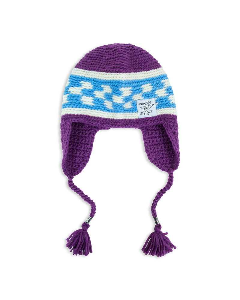 Knitted Earflap Purple Beanie
