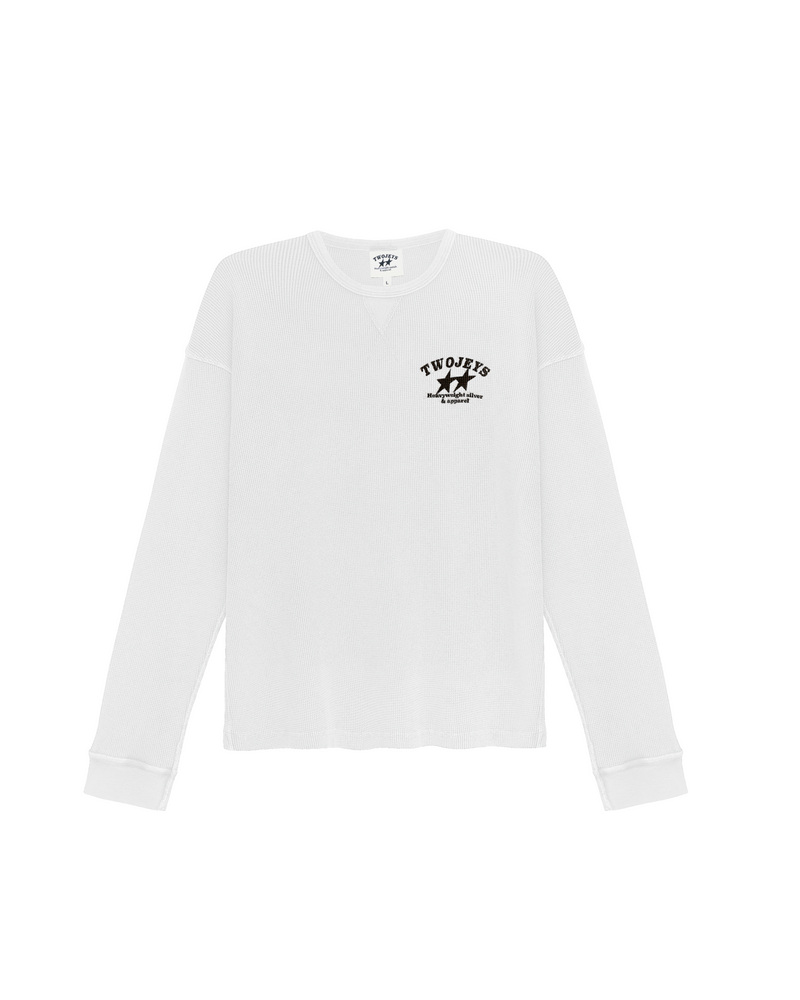 White Basic Waffle Long Sleeve