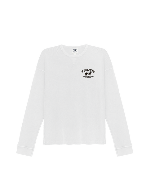 White Basic Waffle Long Sleeve