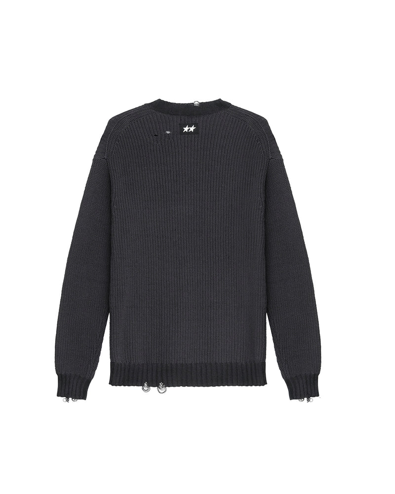 Distressed Icon Knit Sweater Black