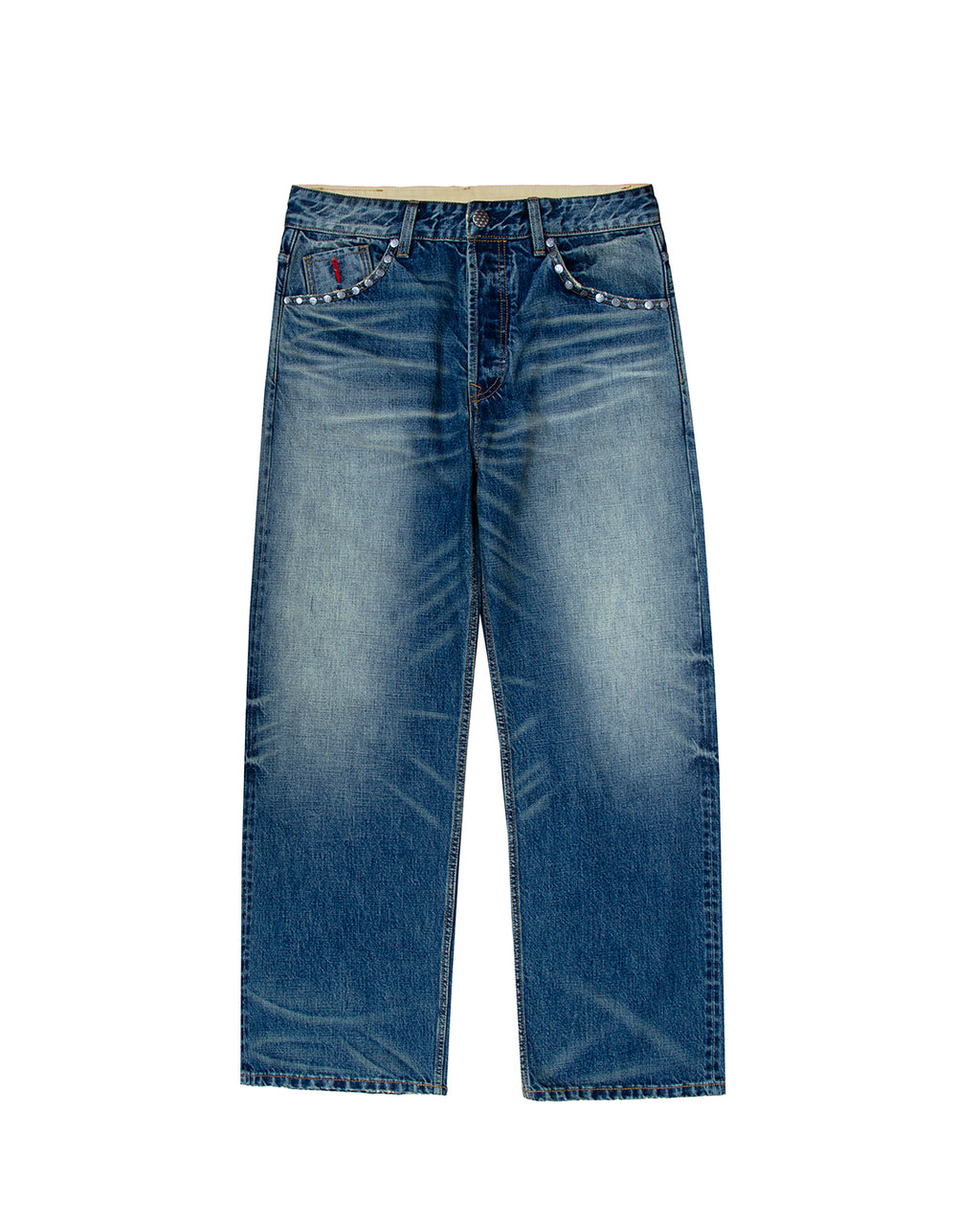 Straight Studded Medium Wash Denim Pants – front view