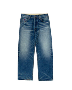 Straight Studded Medium Wash Denim Pants – vista frontal