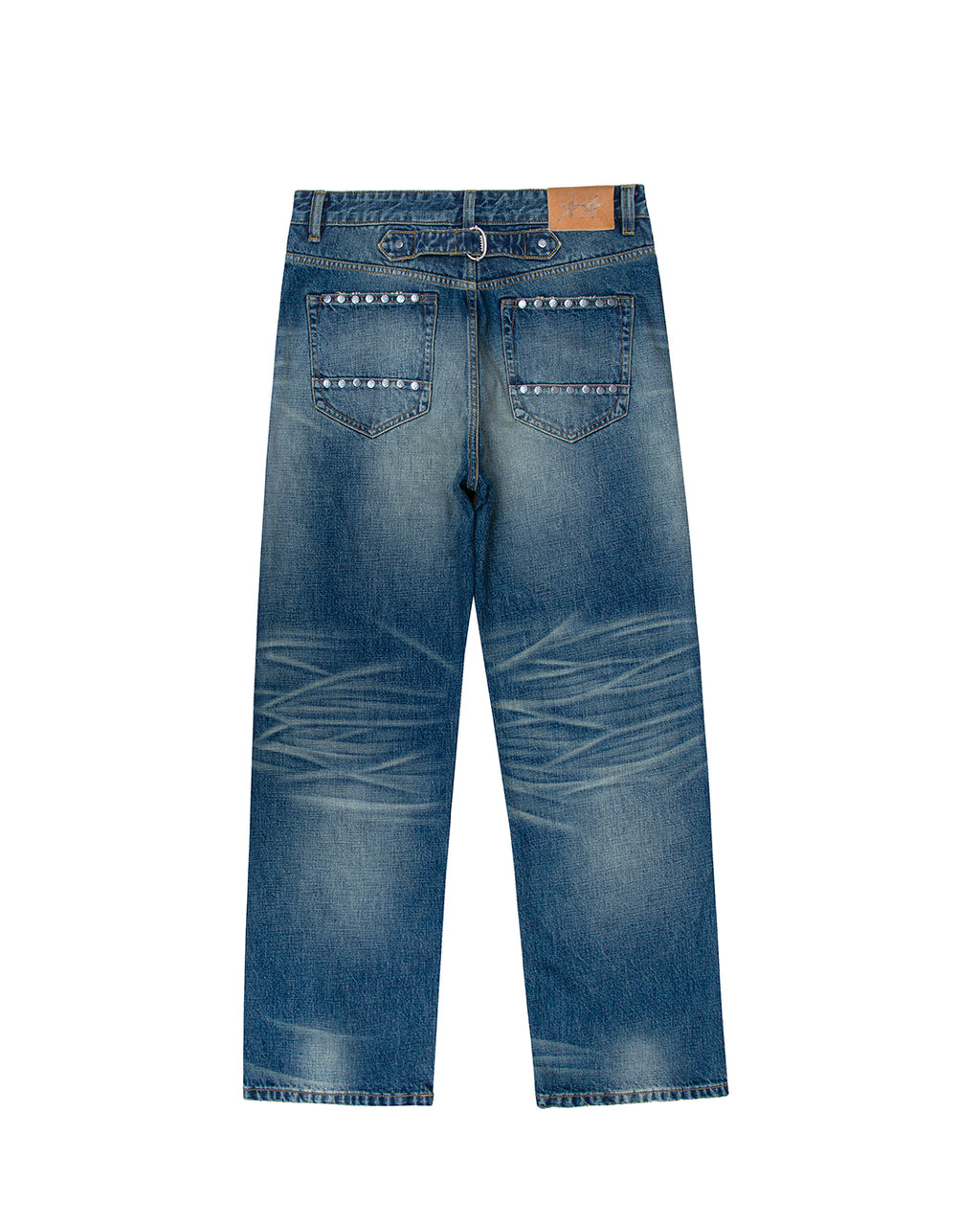 Straight Studded Medium Wash Denim Pants – back view