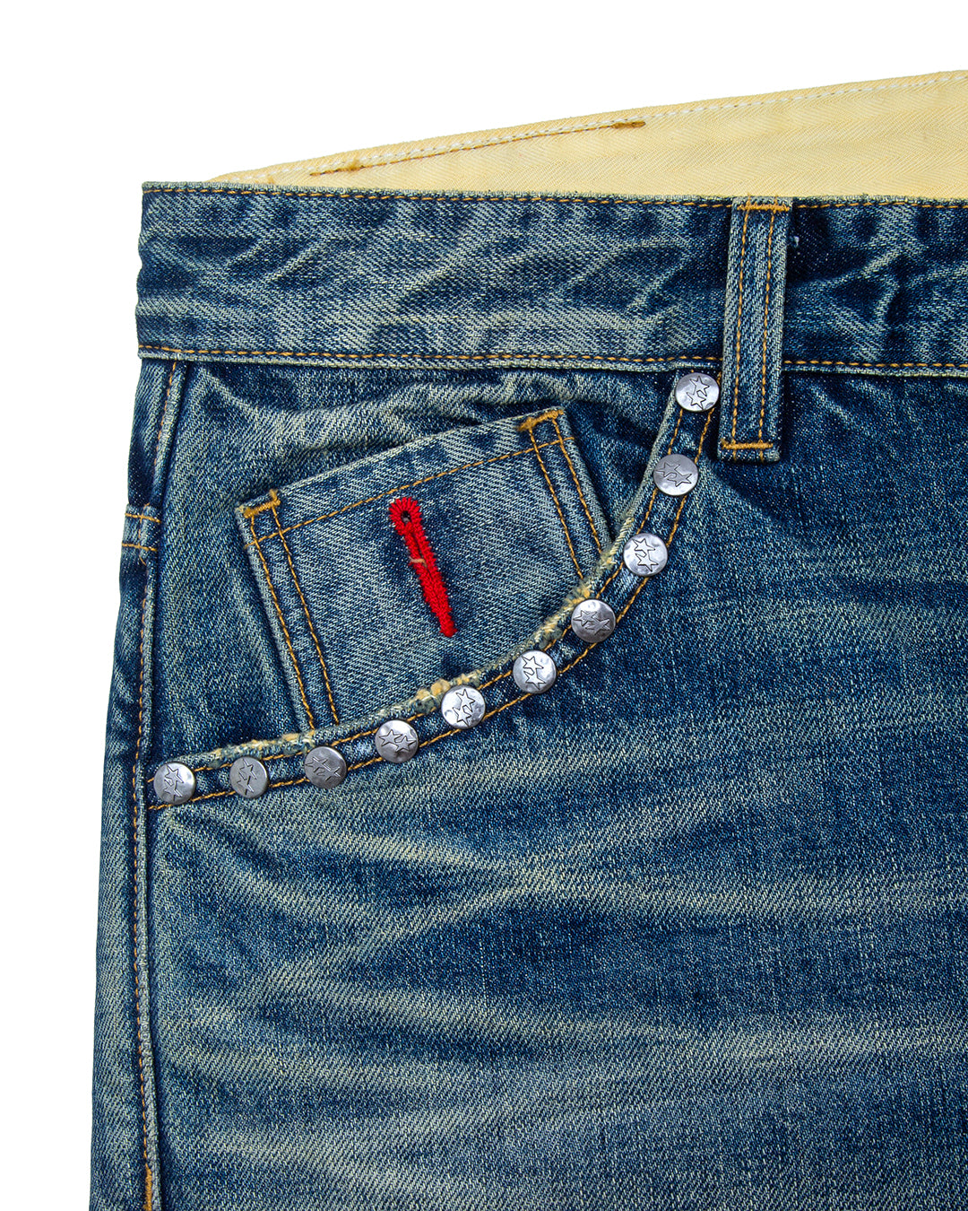 Straight Studded Medium Wash Denim Pants – detail