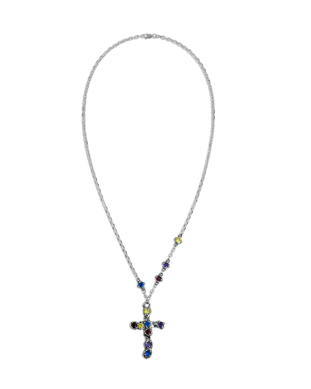 Heavy Multicolor Stone Cross Necklace