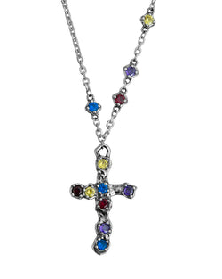 Heavy Multicolor Stone Cross Necklace