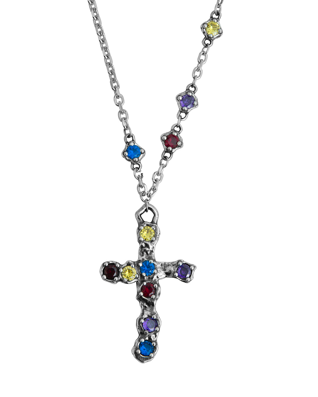 Heavy Multicolor Stone Cross Necklace