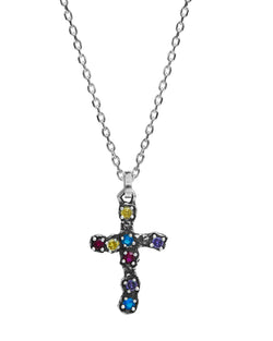 Multicolor Stone Cross Necklace