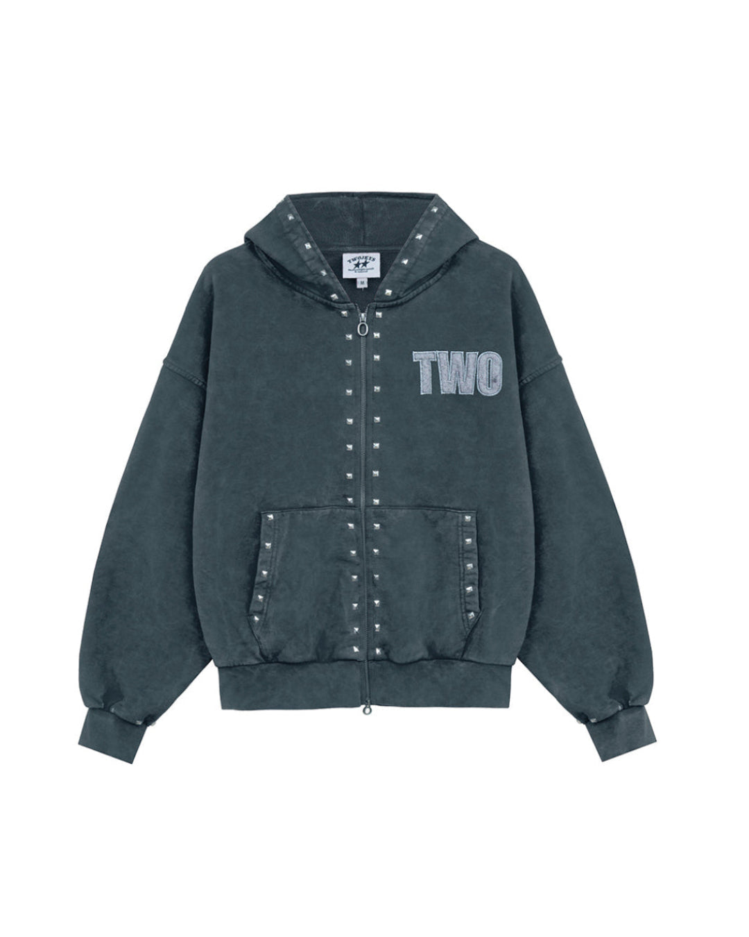 トップス studs layered zip cut sew Studded Zipper – Twojeys