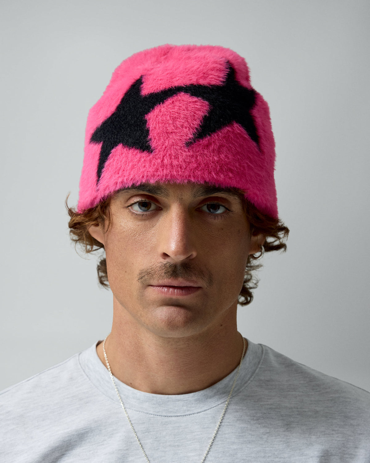 Hairy Icon Beanie Pink – worn by model
