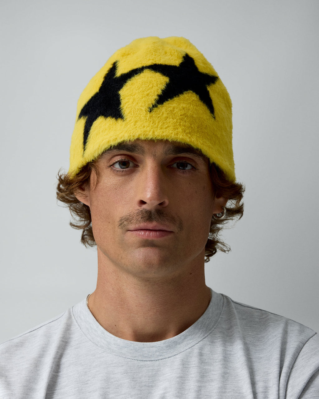 Hairy Icon Beanie Yellow – worn by model