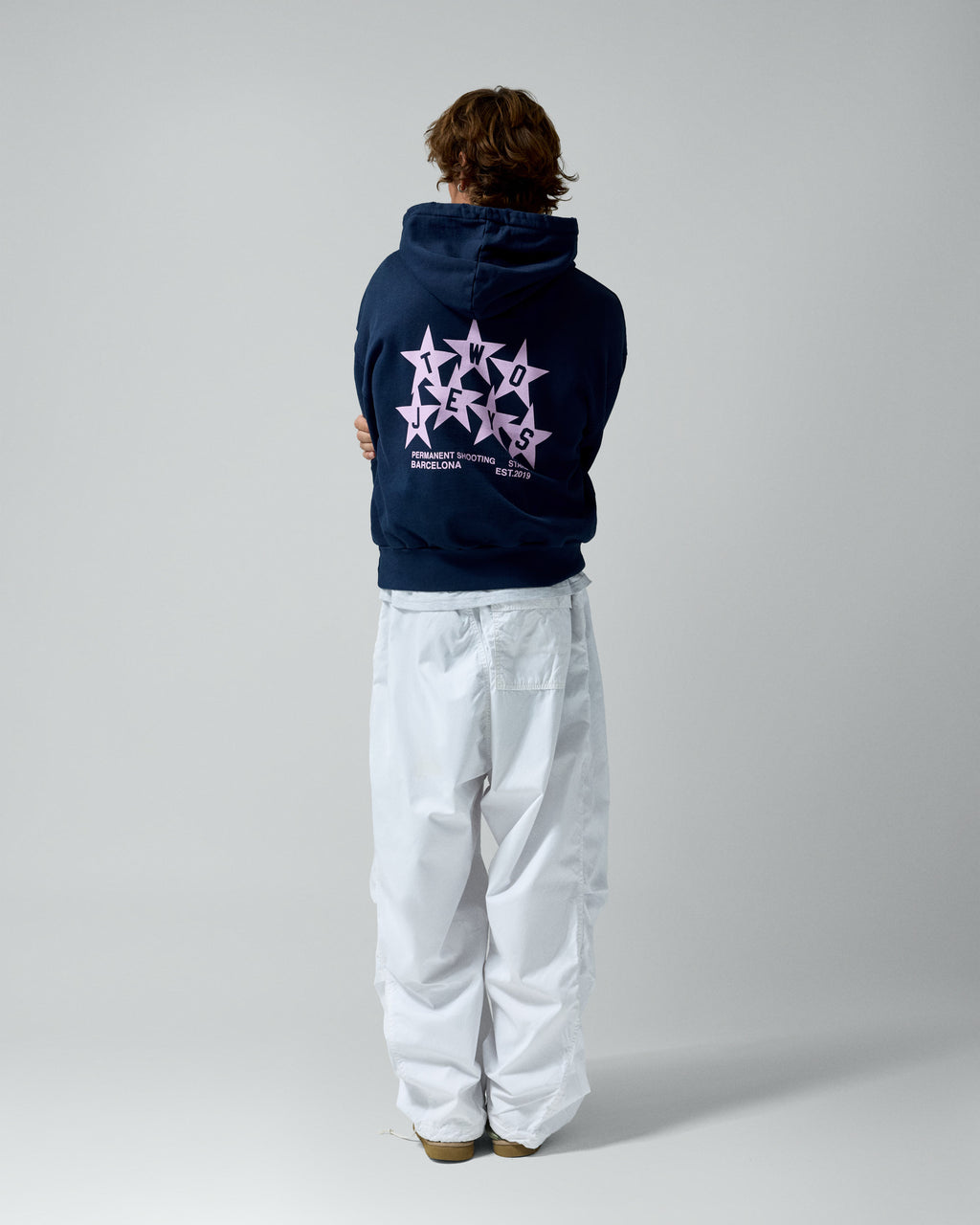 Permanent Shooting Stars Hoodie Blue - Pink – worn by model