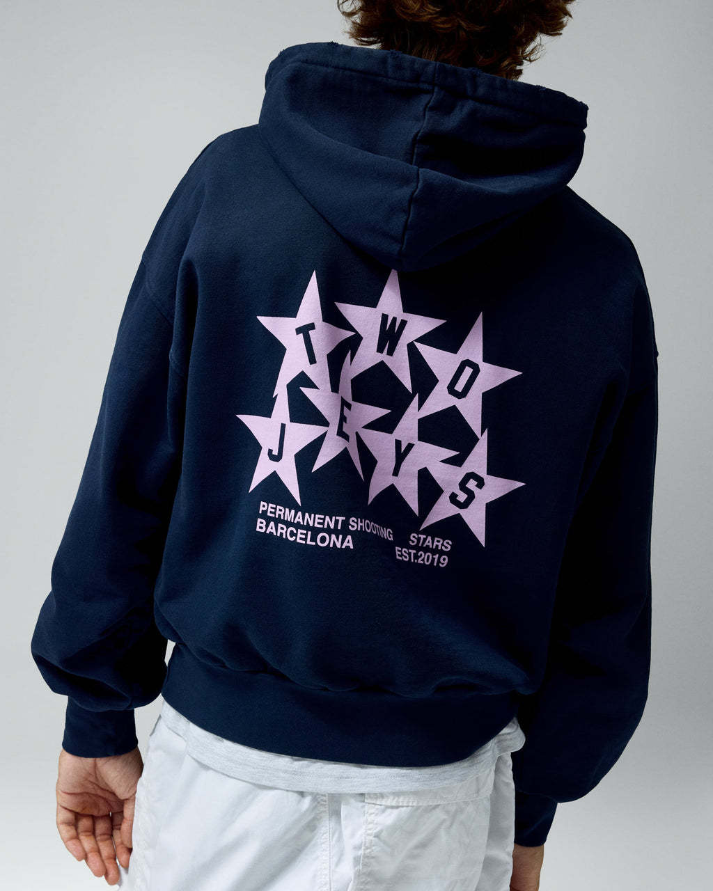 Permanent Shooting Stars Hoodie Blue - Pink – worn by model