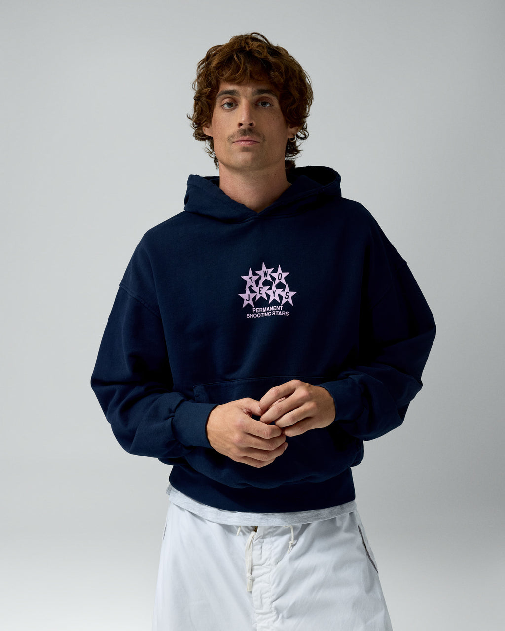 Permanent Shooting Stars Hoodie Blue - Pink – worn by model