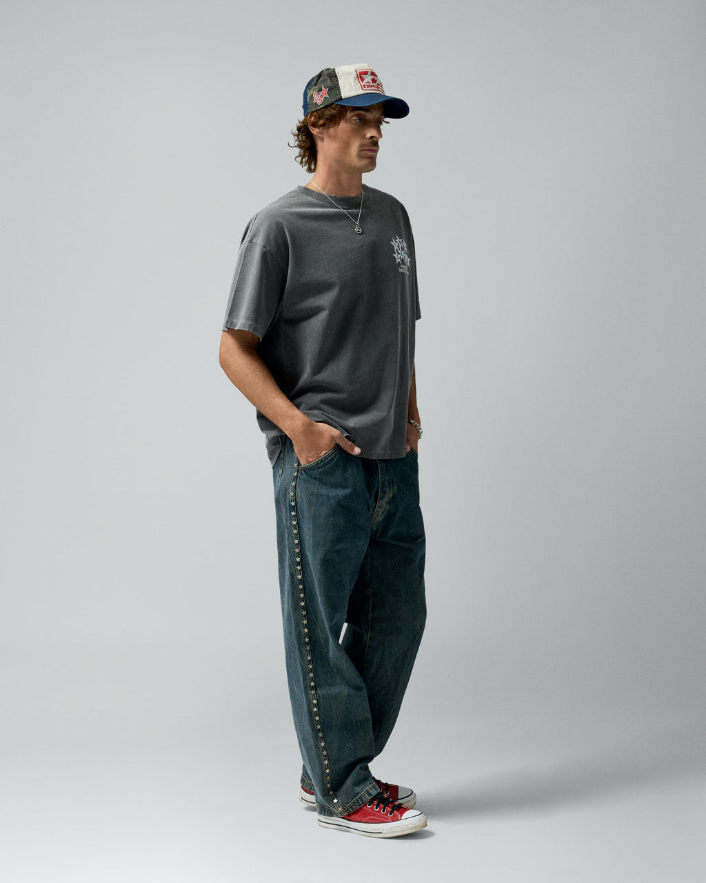 Permanent Shooting Stars Tee Ash – worn by model
