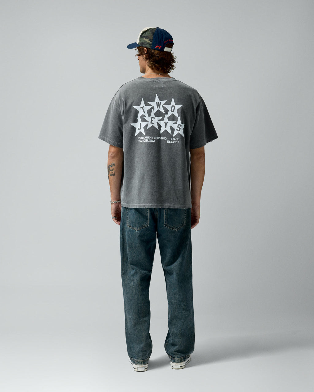 Permanent Shooting Stars Tee Ash – worn by model