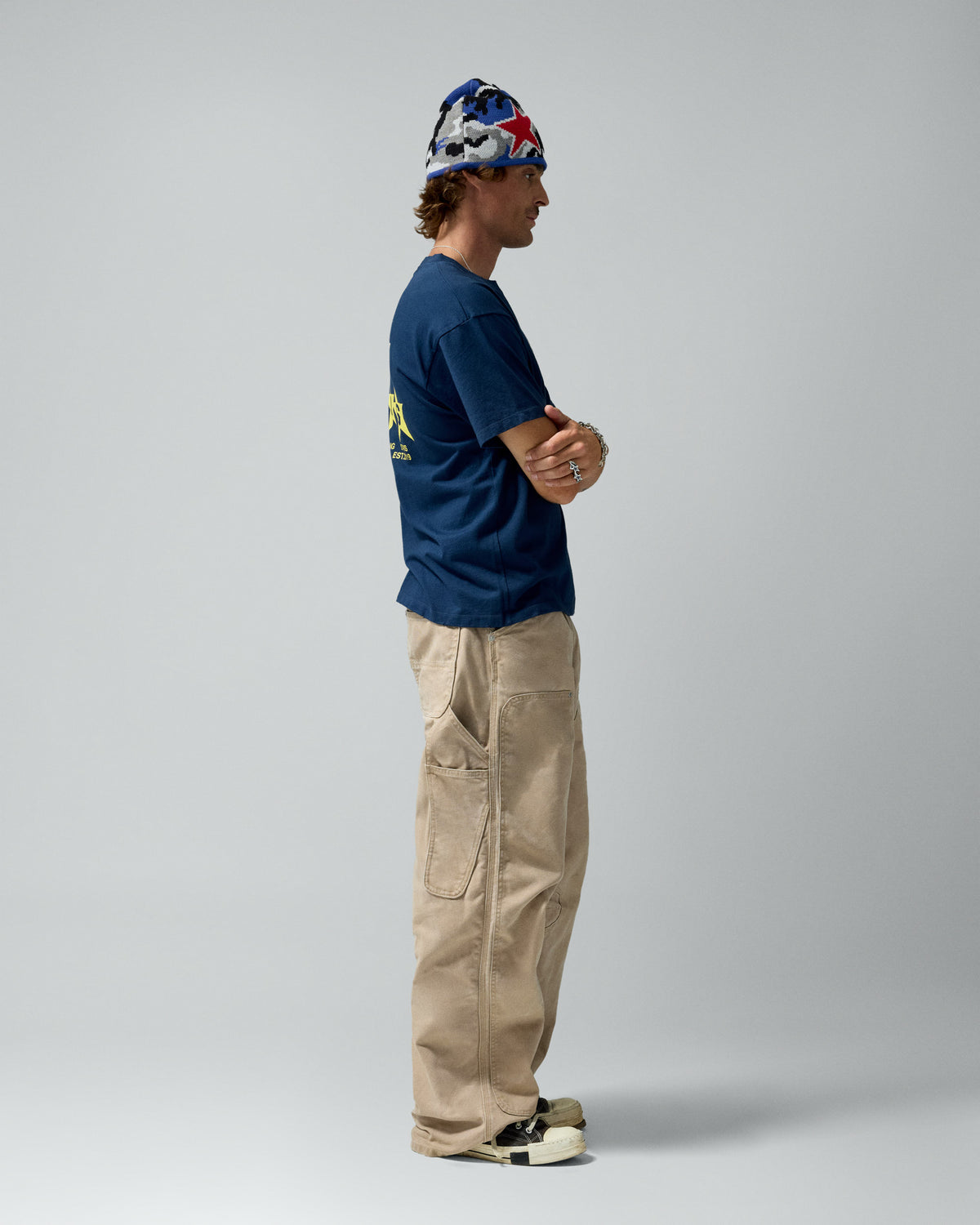 Permanent Shooting Stars Tee Navy – worn by model