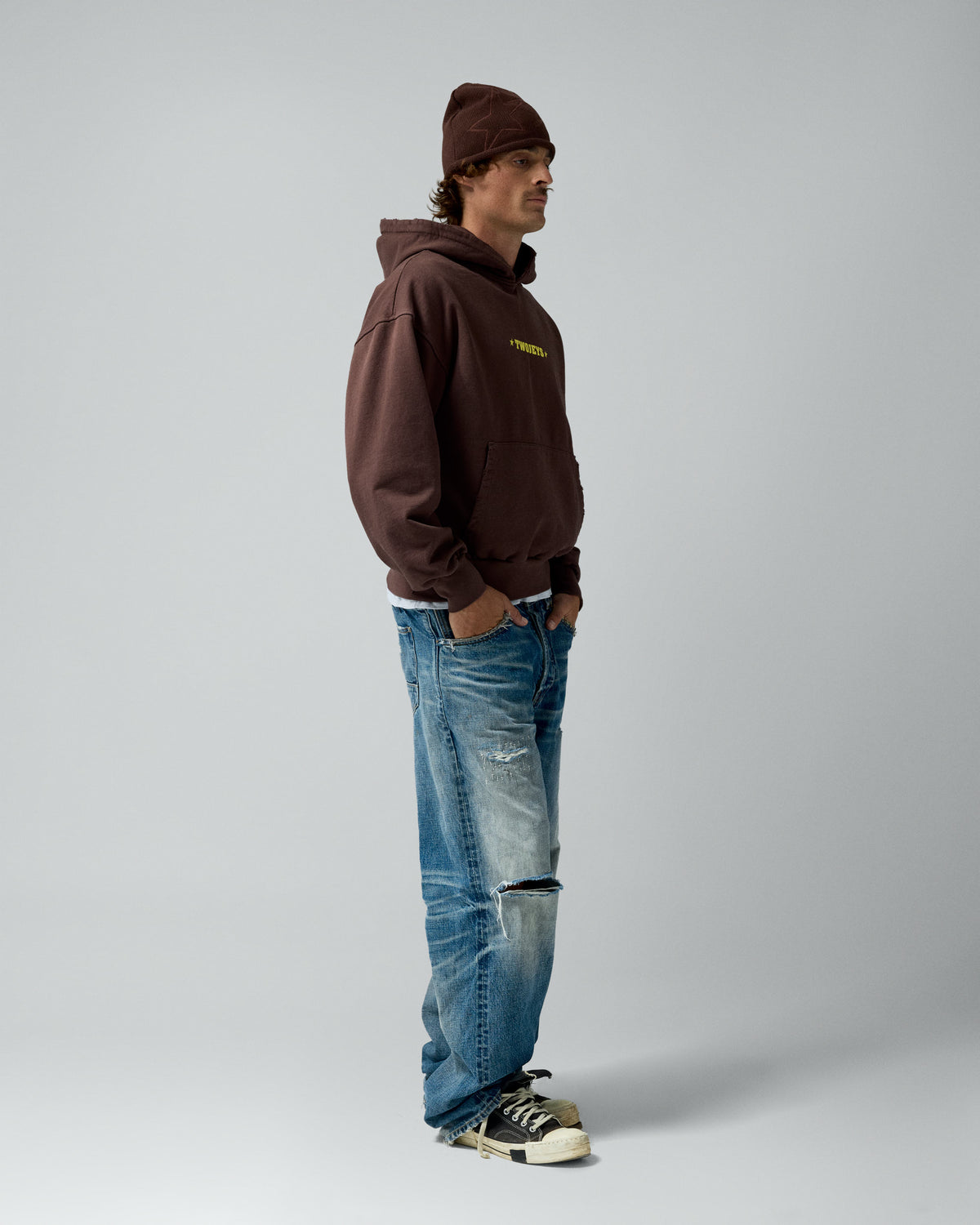 Single Stars Hoodie Brown