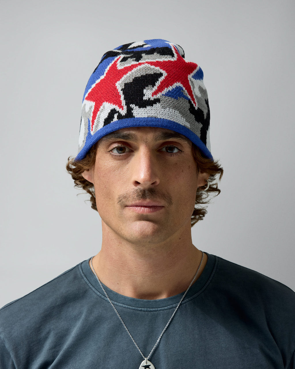 Reversible Icon Camo/Navy Beanie – worn by model