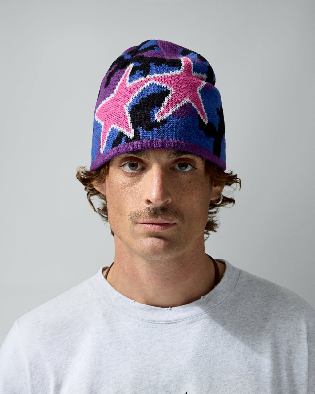Reversible Icon Camo/Purple Beanie – worn by model