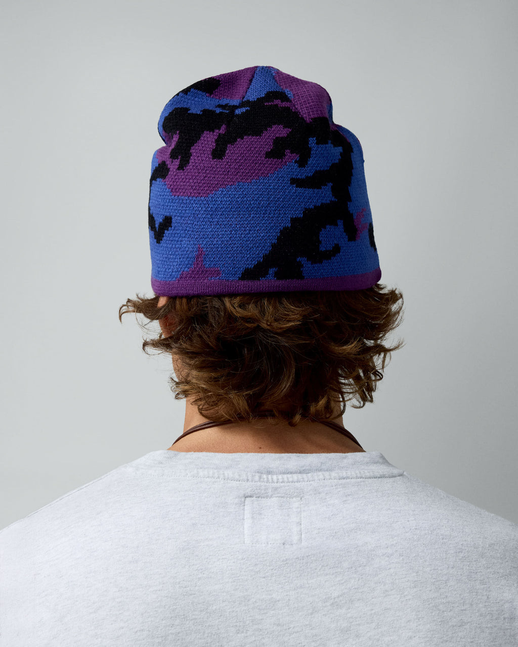 Reversible Icon Camo/Purple Beanie – worn by model