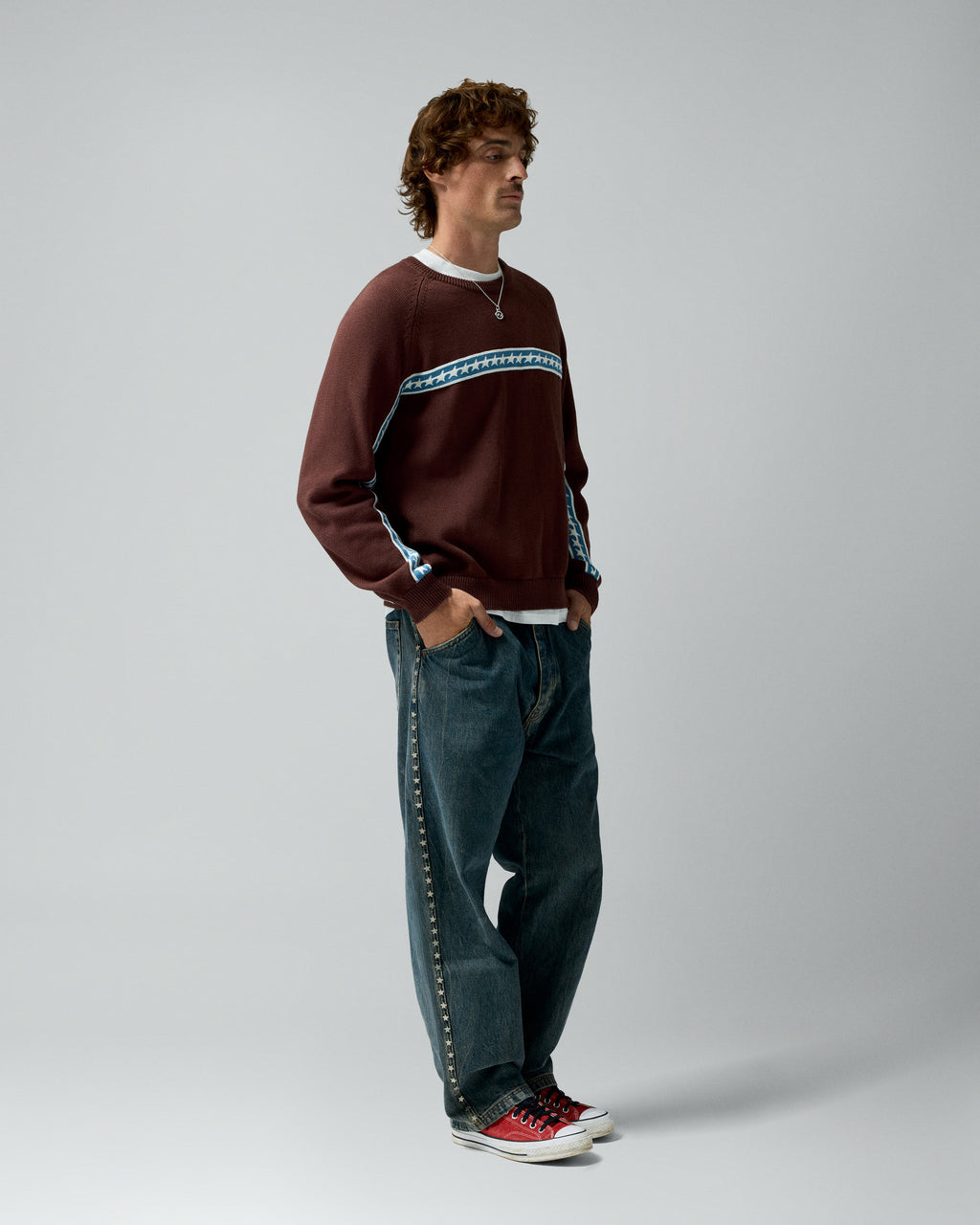 Starline Knit Brown Crewneck – worn by model