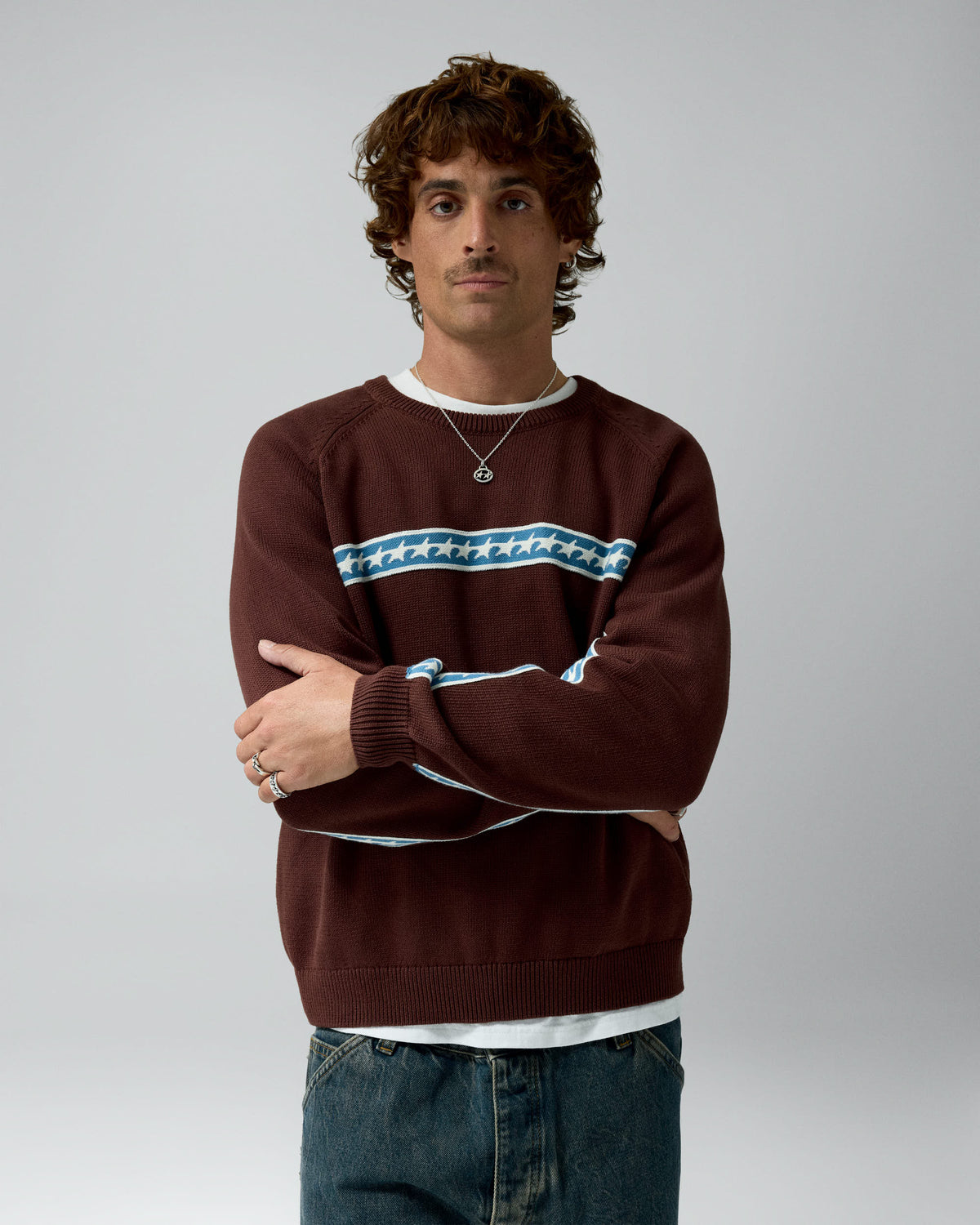Starline Knit Brown Crewneck – worn by model