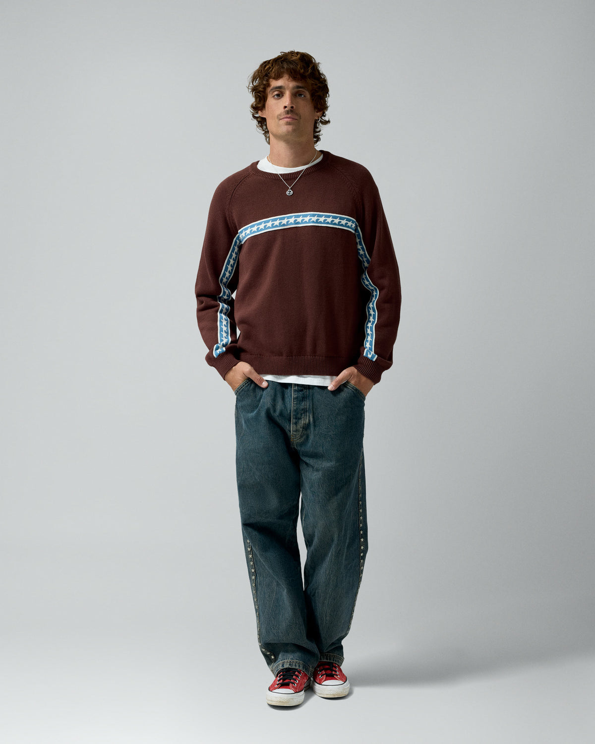 Starline Knit Brown Crewneck – worn by model