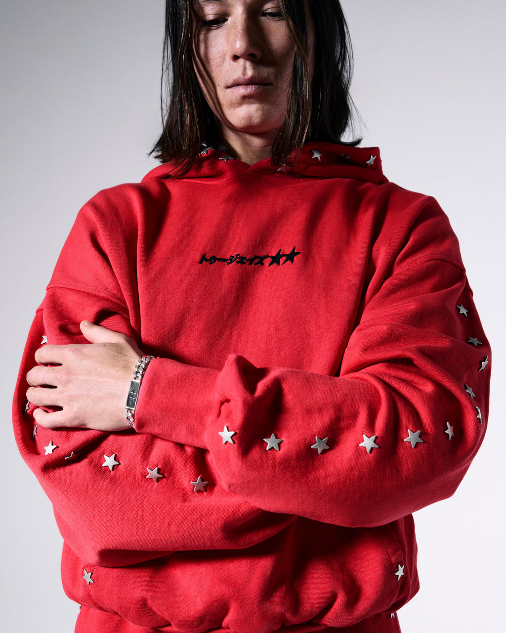 Stars Studded Red Hoodie