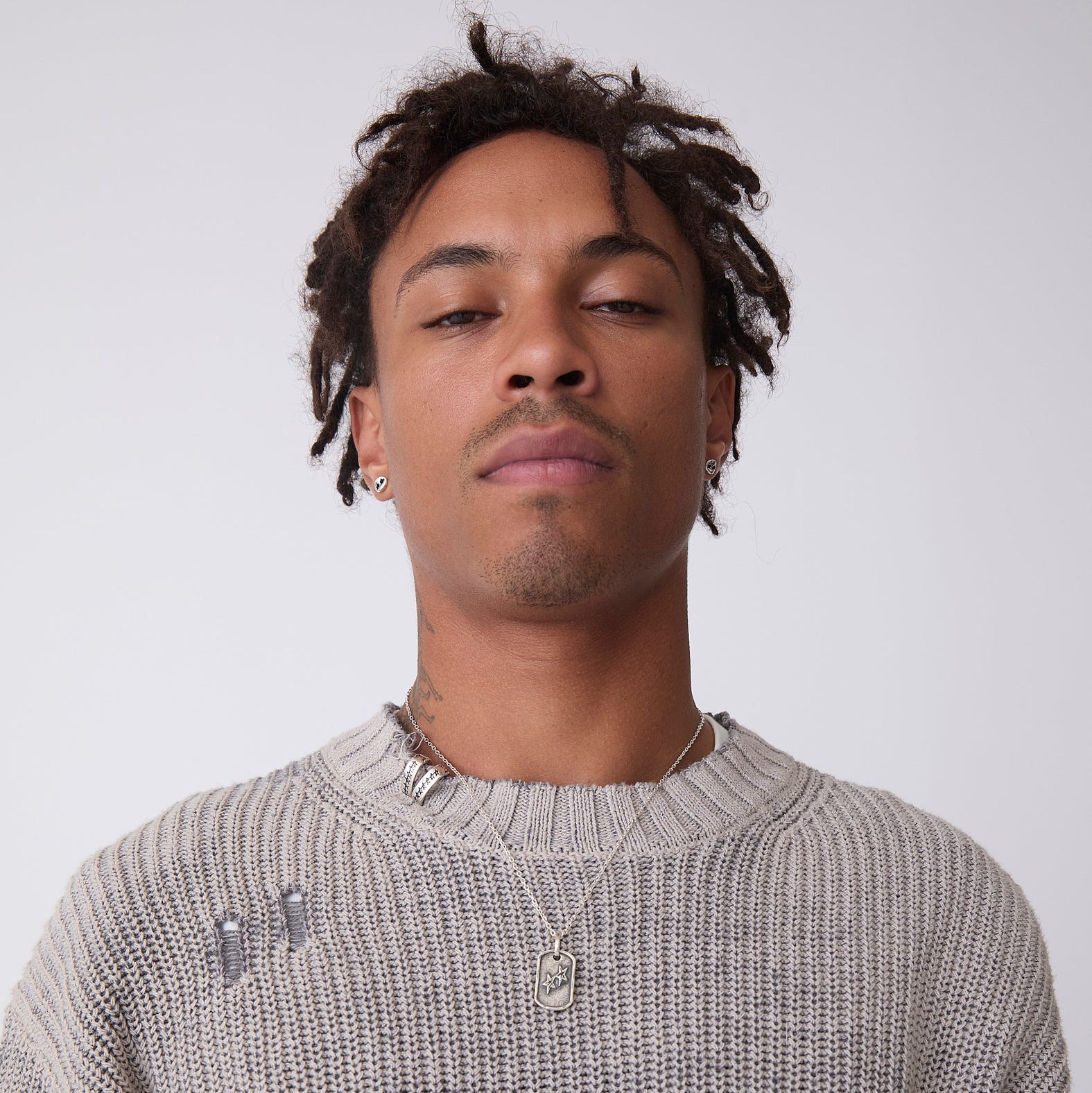 Distressed Icon Knit Sweater Grey