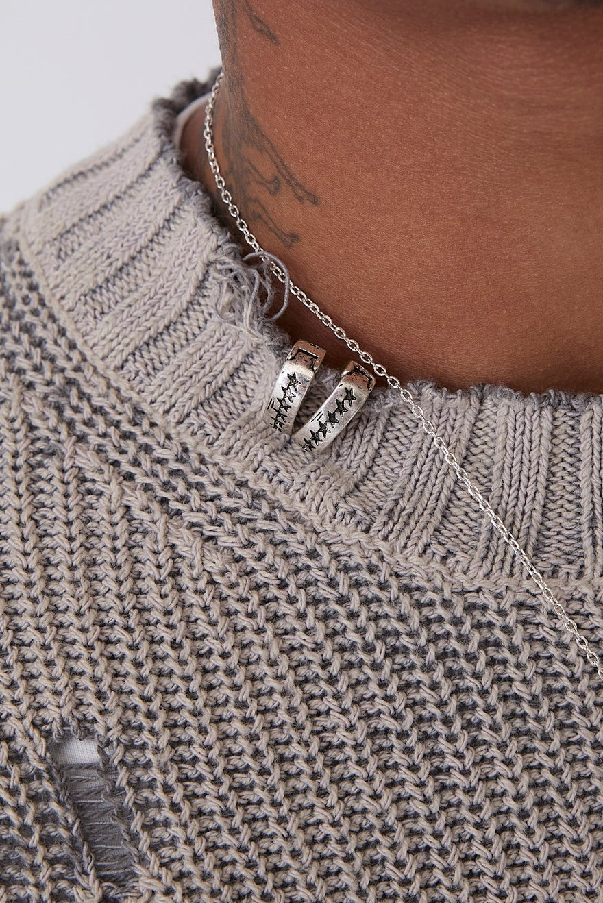 Distressed Icon Knit Sweater Grey