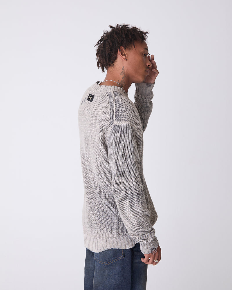 Distressed Icon Knit Sweater Grey