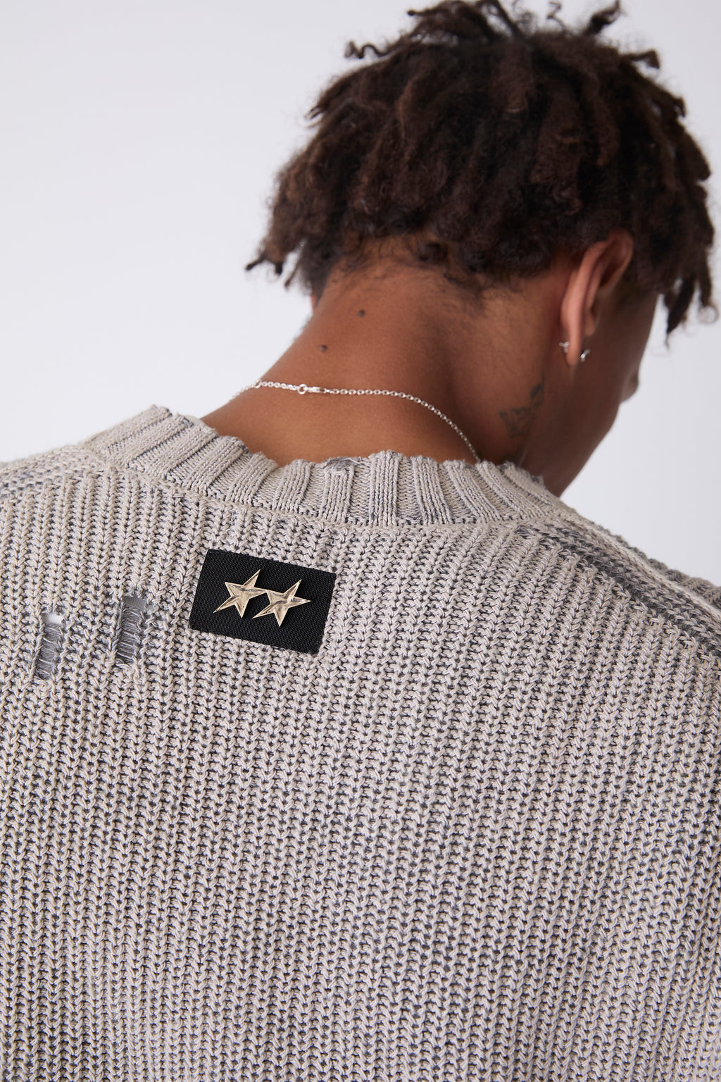 Distressed Icon Knit Sweater Grey
