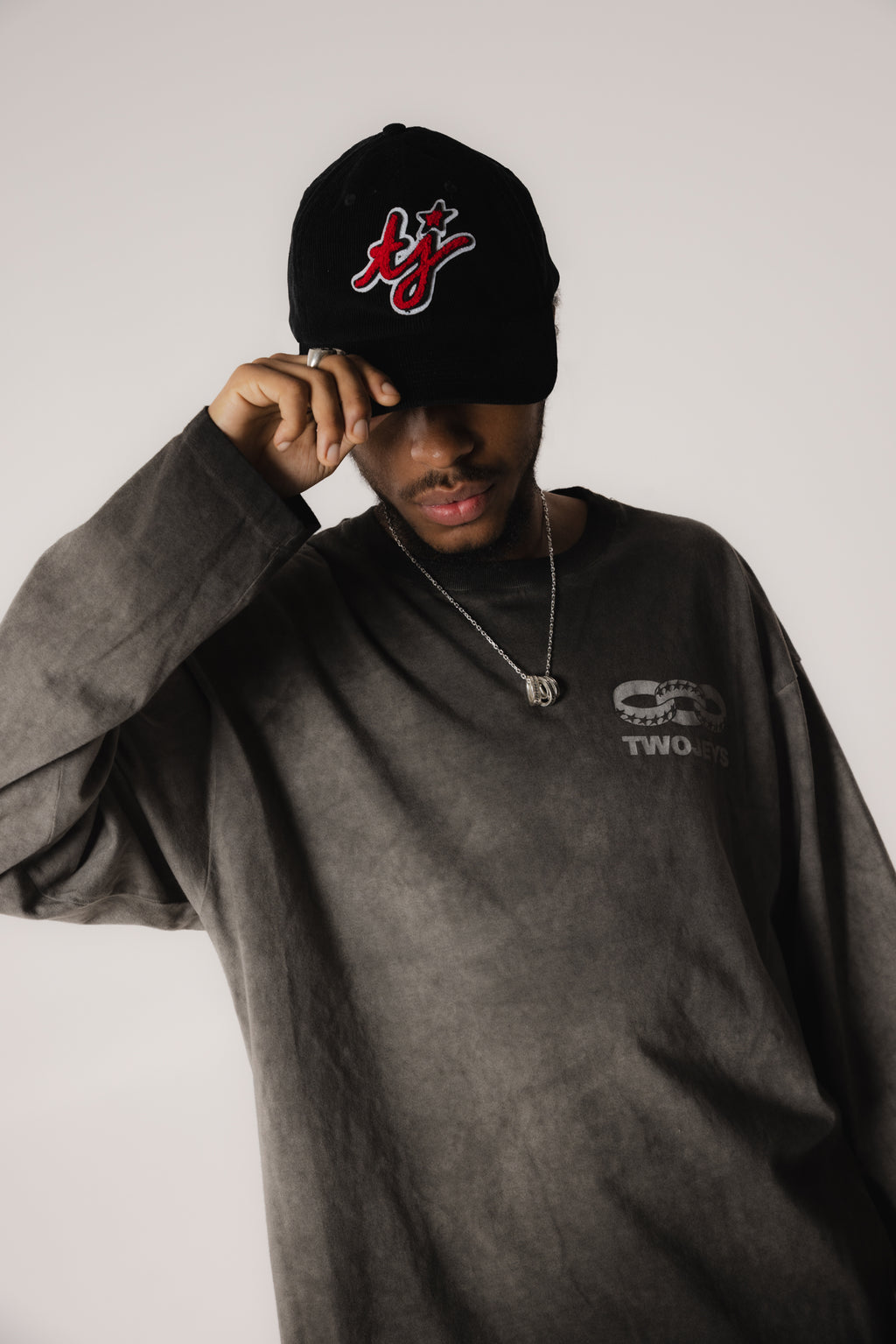 TJ Initials Corduroy Black Cap