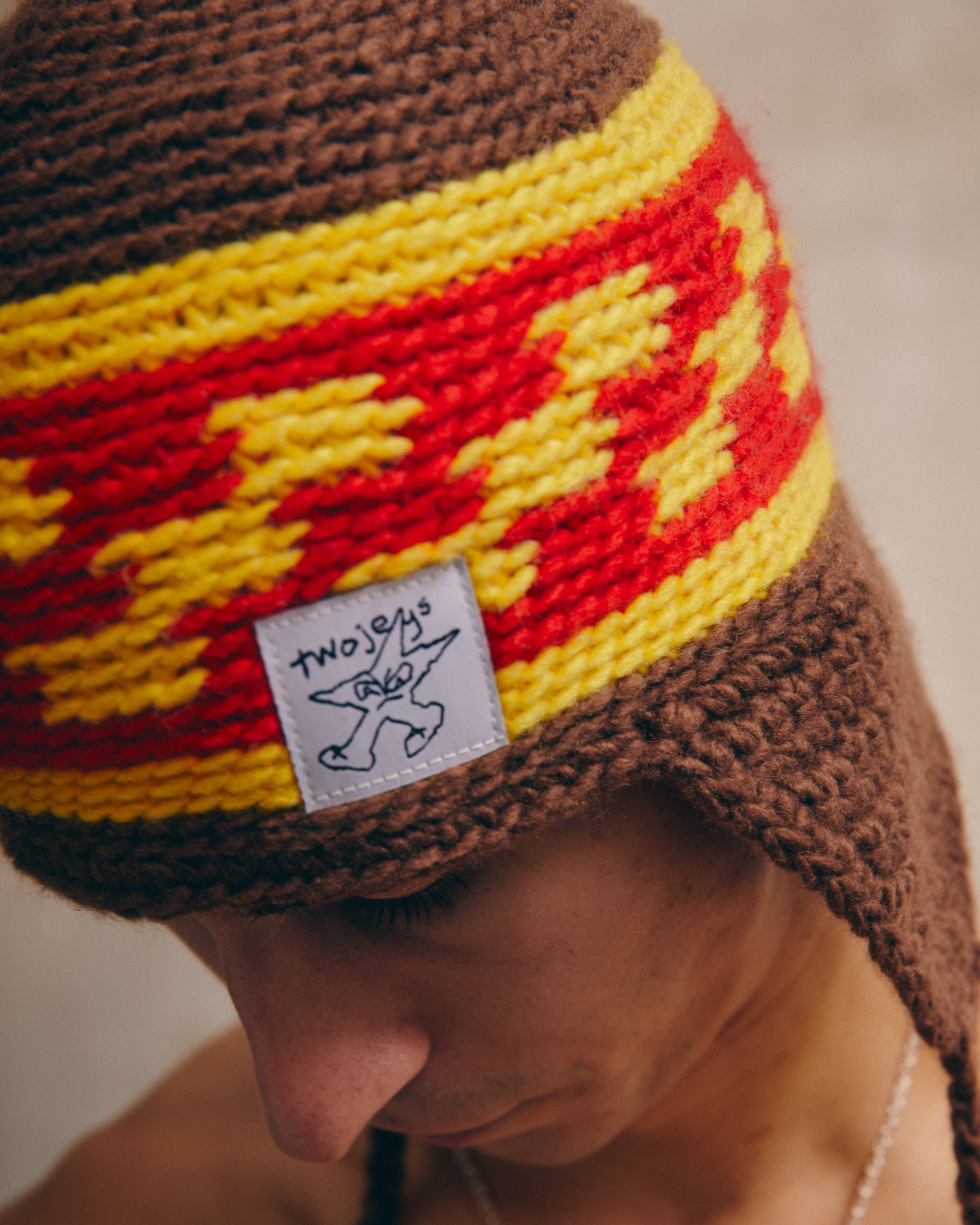 Knitted Earflap Brown Beanie