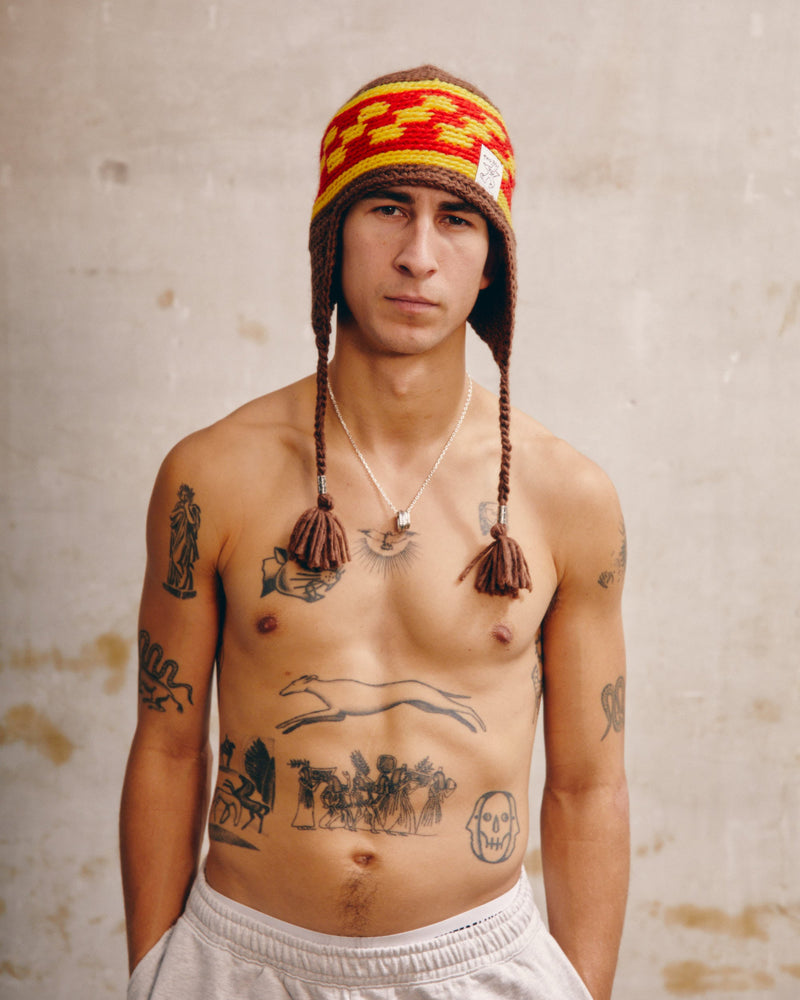 Knitted Earflap Brown Beanie