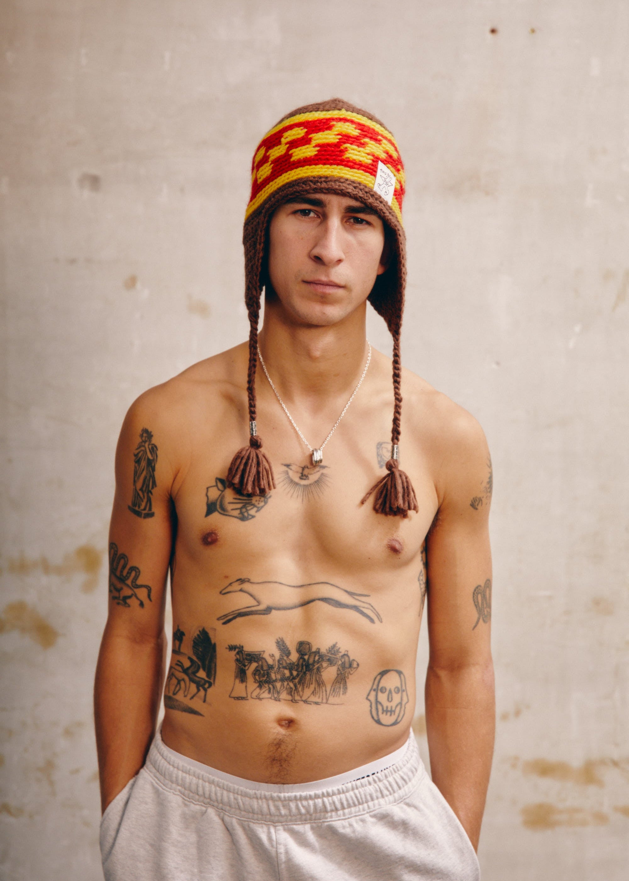 Knitted Earflap Brown Beanie